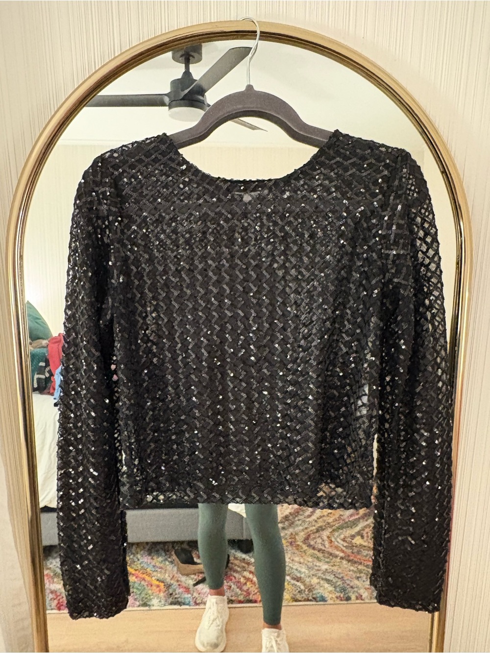 Gianni Bini Black Sequin Long Sleeve Top